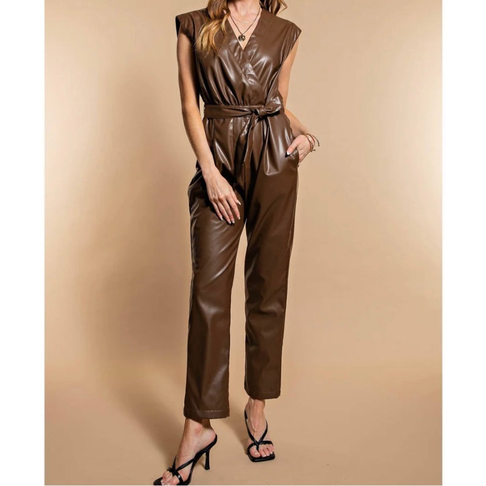 Chocolate Faux Leather Jumpsuit